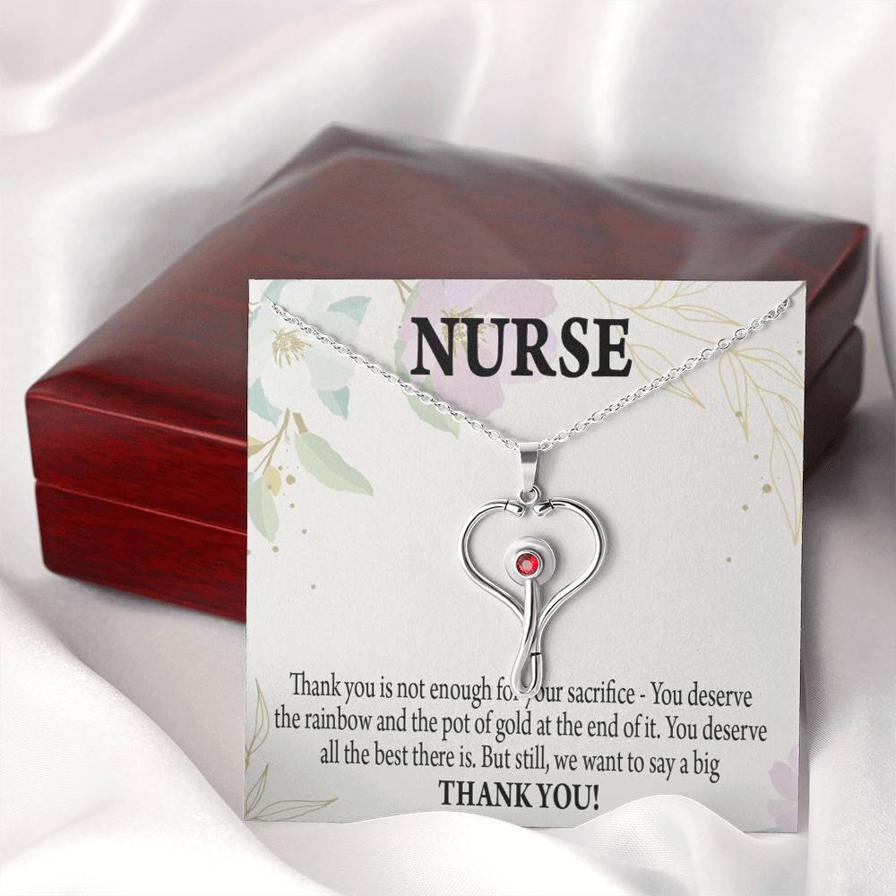 Gift For Healthcare Workers Heart Scope Necklace Red Swarovski Crystal Adjustable Chain 18-22"-Express Your Love Gifts