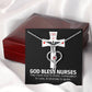 God Bless Nurses Heart Scope Necklace Red Swarovski Crystal Adjustable Chain 18-22"-Express Your Love Gifts