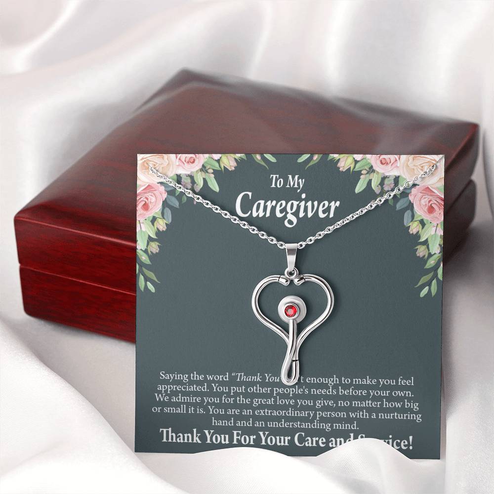 Gift Ideas For Caregivers Heart Scope Necklace Red Swarovski Crystal Adjustable Chain 18-22"-Express Your Love Gifts