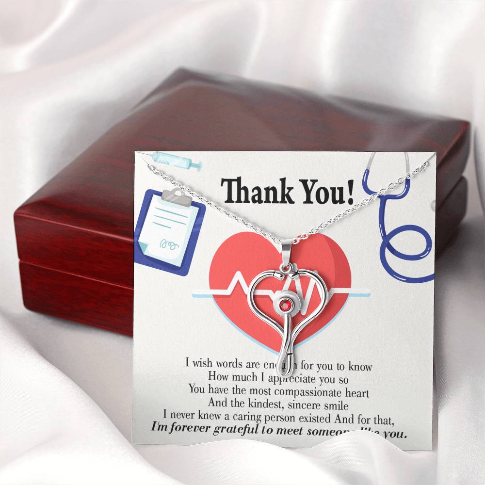 Gift Idea For Medical Staff Heart Scope Necklace Red Swarovski Crystal Adjustable Chain 18-22"-Express Your Love Gifts