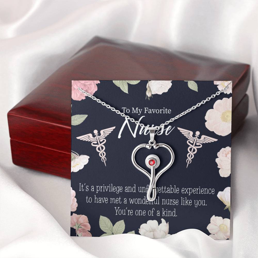 Favorite Nurse Heart Scope Necklace Red Swarovski Crystal Adjustable Chain 18-22"-Express Your Love Gifts