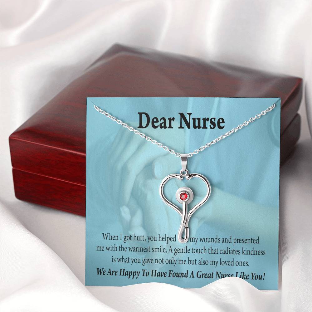 Nurse Thank You Heart Scope Necklace Red Swarovski Crystal Adjustable Chain 18-22"-Express Your Love Gifts