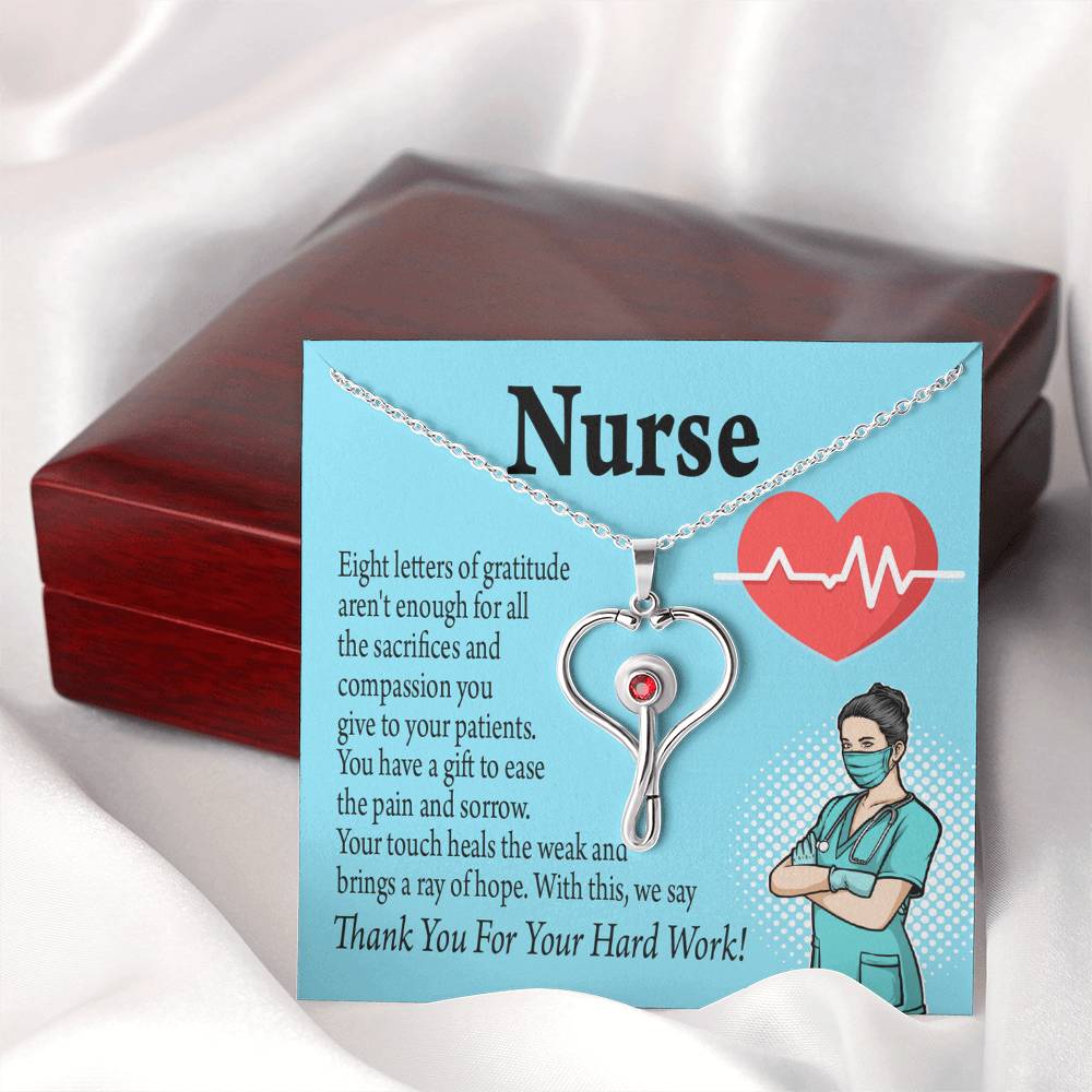 RN Nurse Gift Heart Scope Necklace Red Swarovski Crystal Adjustable Chain 18-22"-Express Your Love Gifts