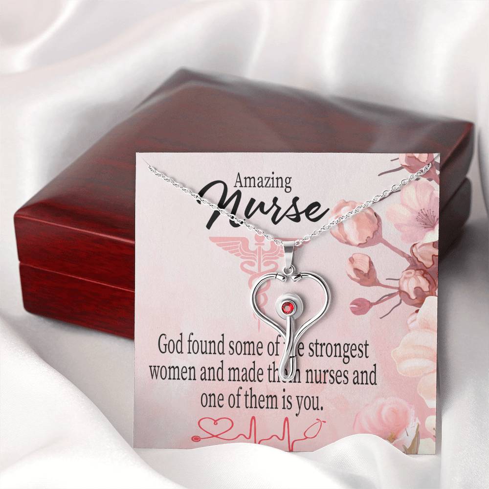 God Made Nurses Heart Scope Necklace Red Swarovski Crystal Adjustable Chain 18-22"-Express Your Love Gifts