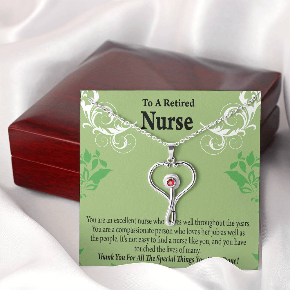 Retired Nurse Thank You Heart Scope Necklace Red Swarovski Crystal Adjustable Chain 18-22"-Express Your Love Gifts