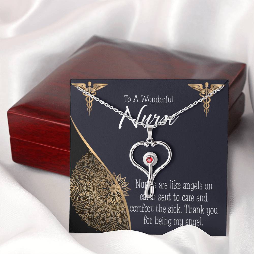 Nurses are Like Angels Heart Scope Necklace Red Swarovski Crystal Adjustable Chain 18-22"-Express Your Love Gifts
