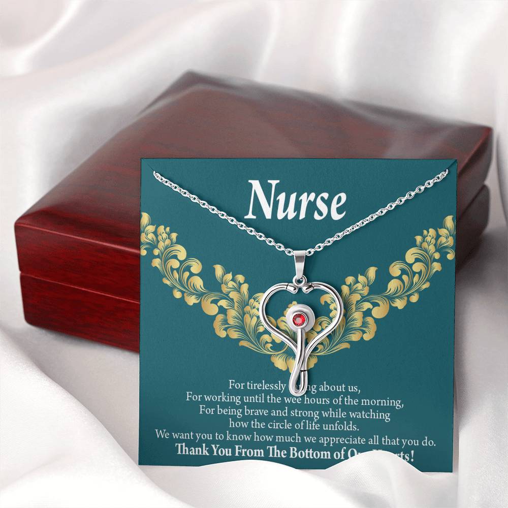 Thank You Medical Hero Heart Scope Necklace Red Swarovski Crystal Adjustable Chain 18-22"-Express Your Love Gifts