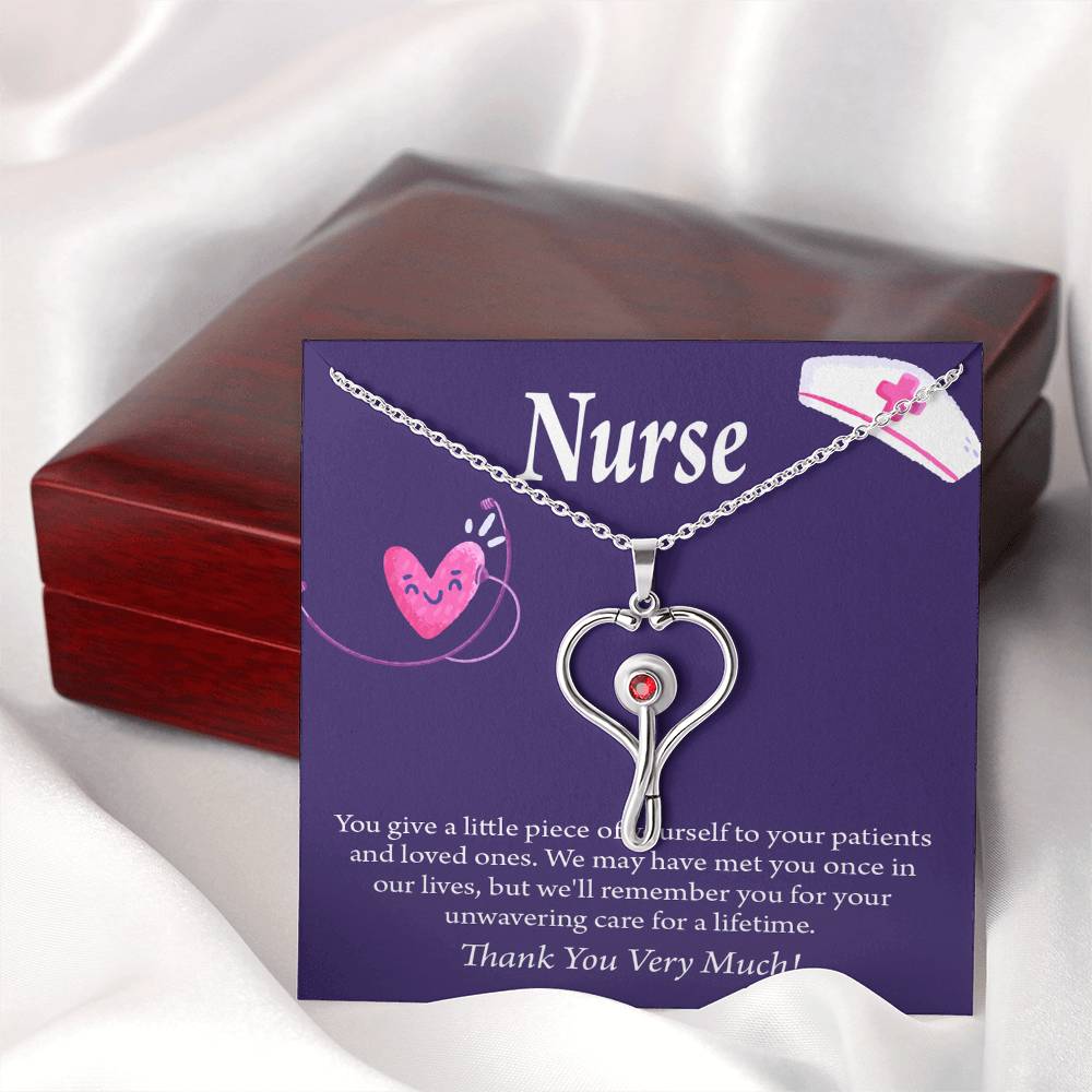 Remarkable Nurse Heart Scope Necklace Red Swarovski Crystal Adjustable Chain 18-22"-Express Your Love Gifts