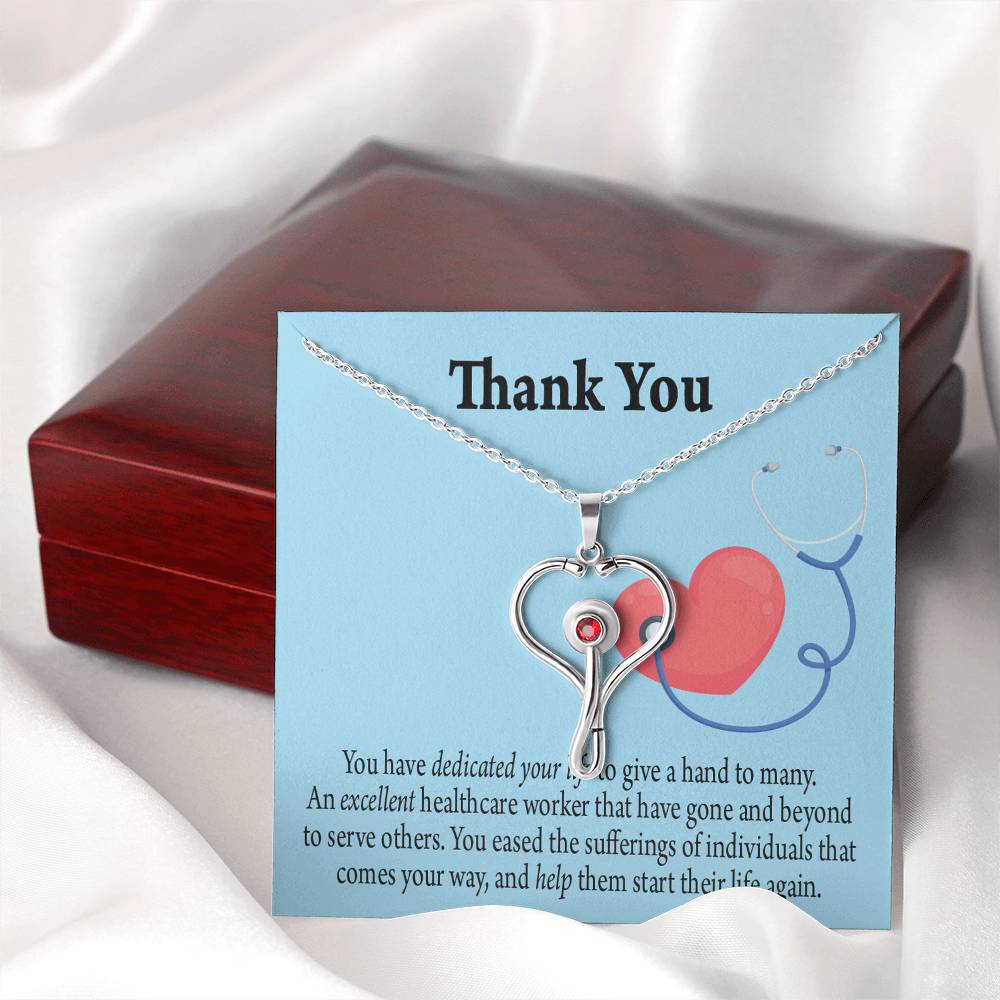 Gift Idea For Hospital Staff Heart Scope Necklace Red Swarovski Crystal Adjustable Chain 18-22"-Express Your Love Gifts