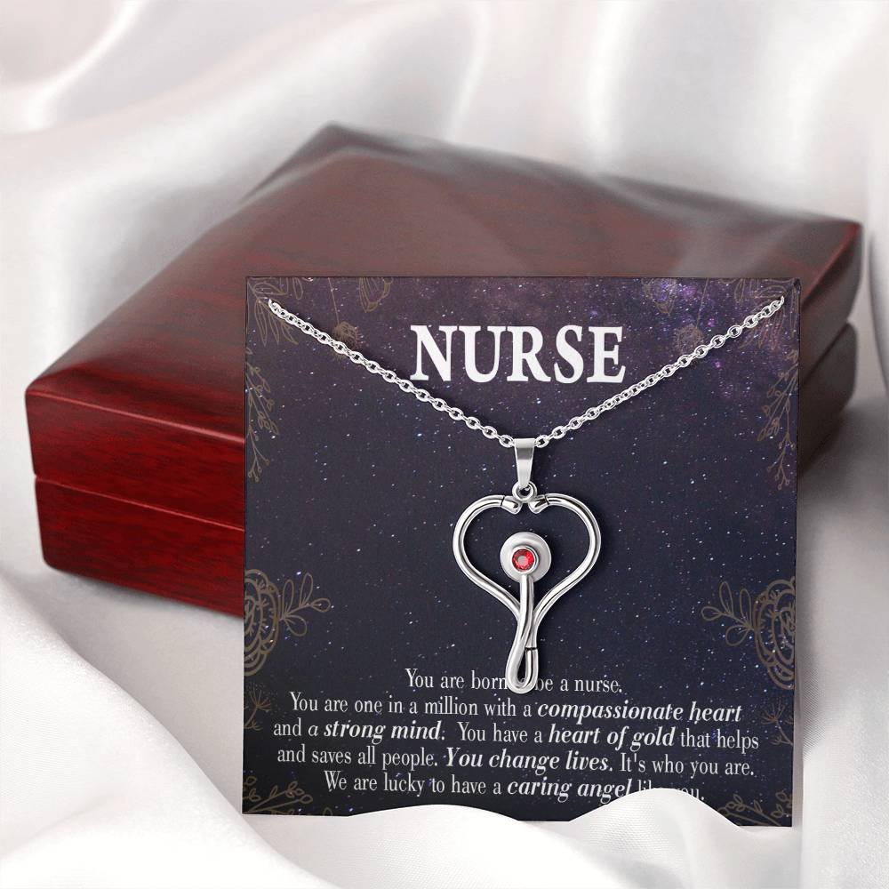 Caring Angel Nurse Heart Scope Necklace Red Swarovski Crystal Adjustable Chain 18-22"-Express Your Love Gifts