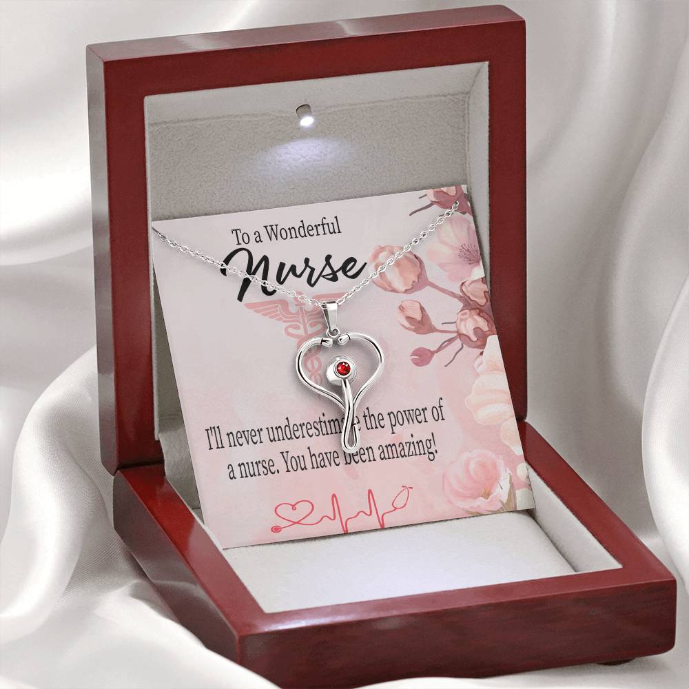 To a Wonderful Nurse Heart Scope Necklace Red Swarovski Crystal Adjustable Chain 18-22"-Express Your Love Gifts