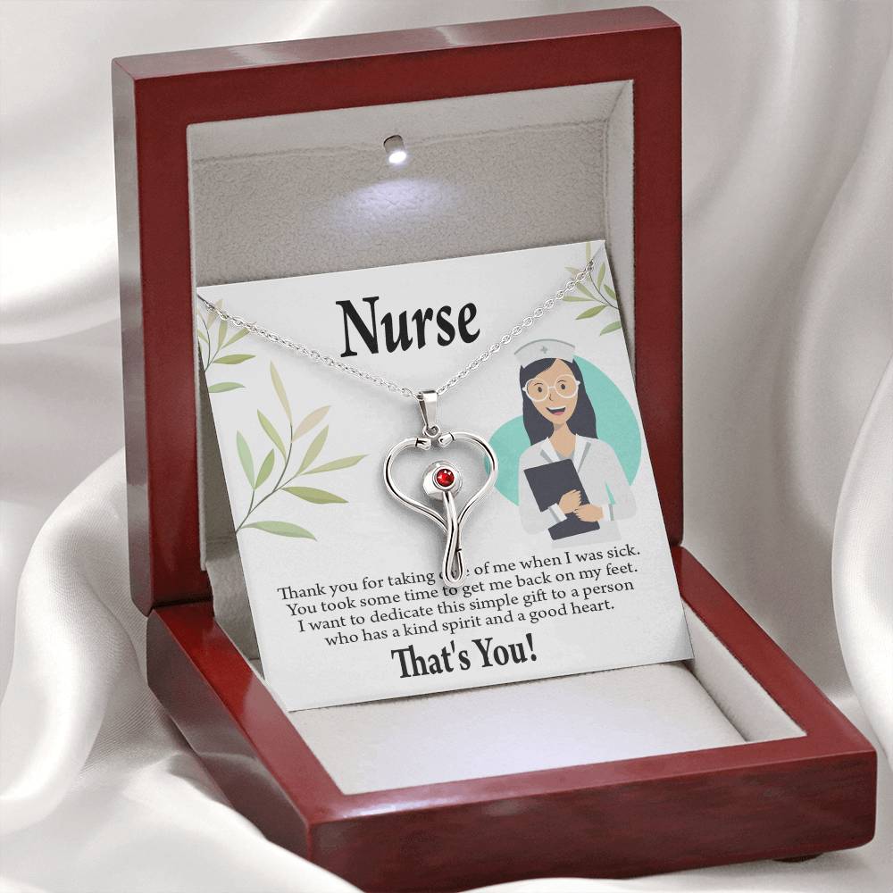Simple Thank You Nurse Heart Scope Necklace Red Swarovski Crystal Adjustable Chain 18-22"-Express Your Love Gifts