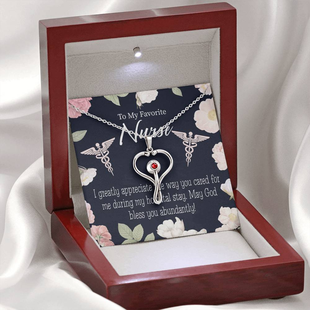 God Bless You Abundantly! Heart Scope Necklace Red Swarovski Crystal Adjustable Chain 18-22"-Express Your Love Gifts