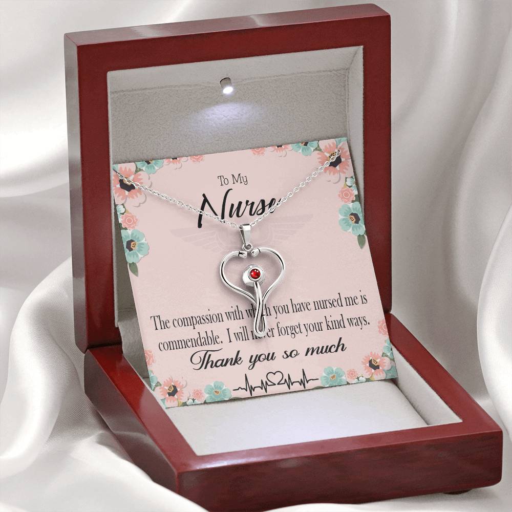 Commendable Nurse Heart Scope Necklace Red Swarovski Crystal Adjustable Chain 18-22"-Express Your Love Gifts