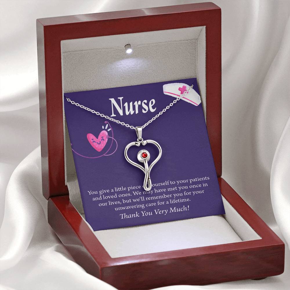 Remarkable Nurse Heart Scope Necklace Red Swarovski Crystal Adjustable Chain 18-22"-Express Your Love Gifts