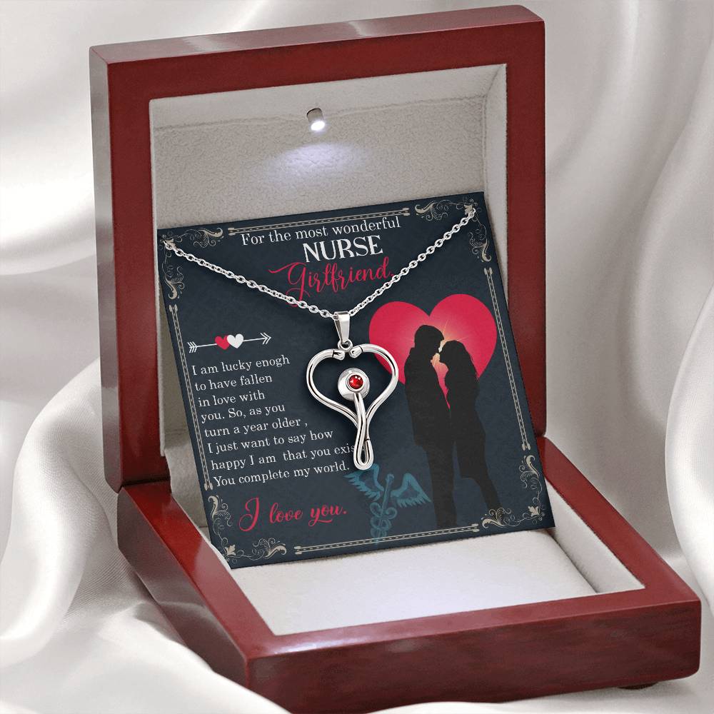 For the most wonderful nurse girlfriend Heart Scope Necklace Red Swarovski Crystal Adjustable Chain 18-22"-Express Your Love Gifts