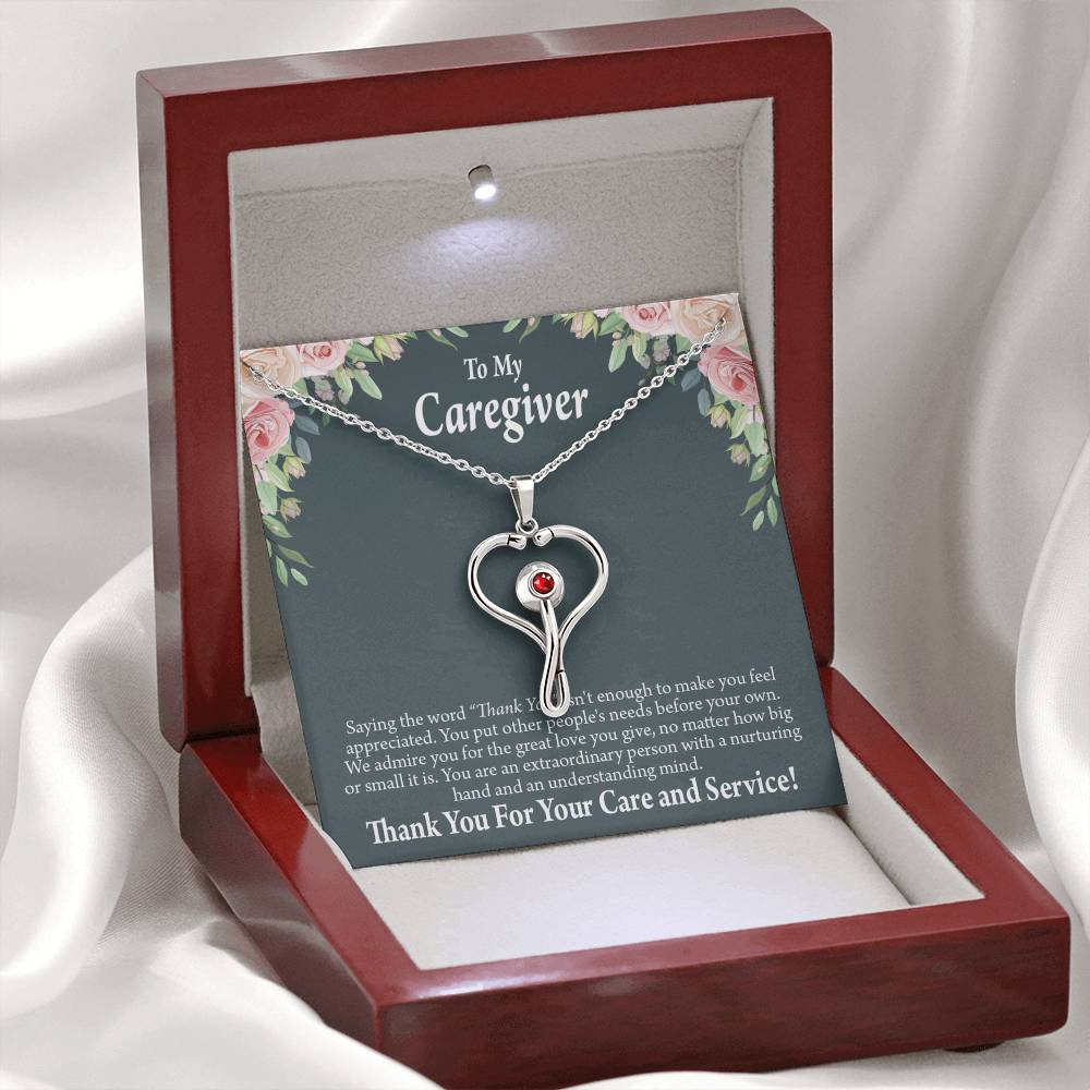 Gift Ideas For Caregivers Heart Scope Necklace Red Swarovski Crystal Adjustable Chain 18-22"-Express Your Love Gifts