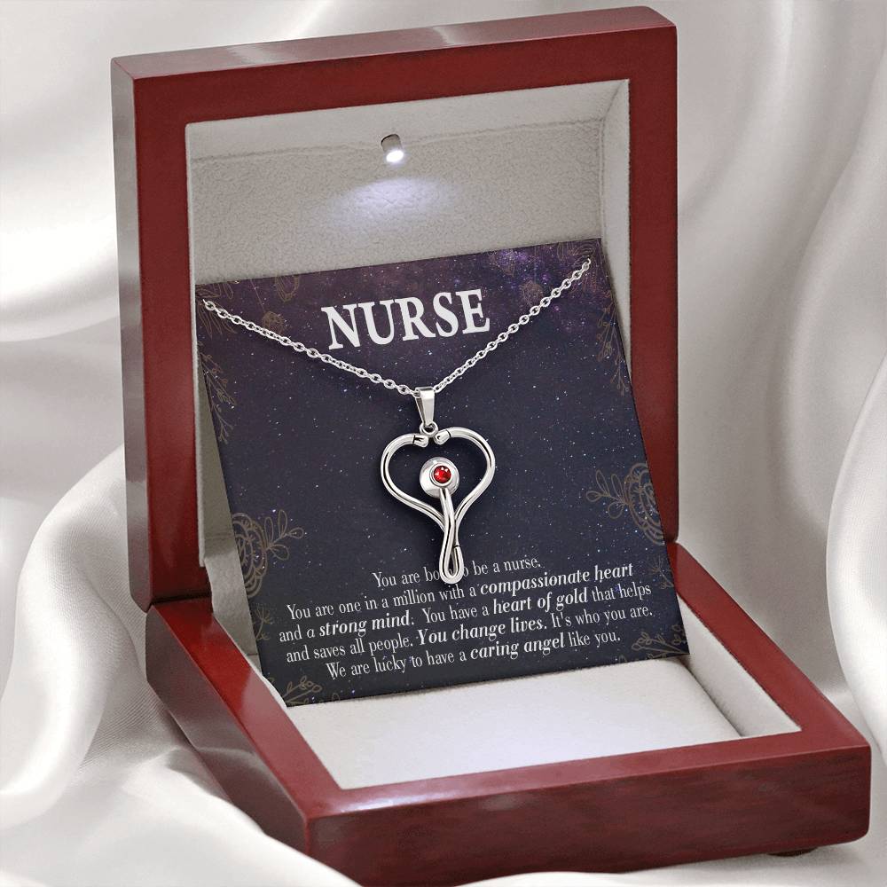 Caring Angel Nurse Heart Scope Necklace Red Swarovski Crystal Adjustable Chain 18-22"-Express Your Love Gifts