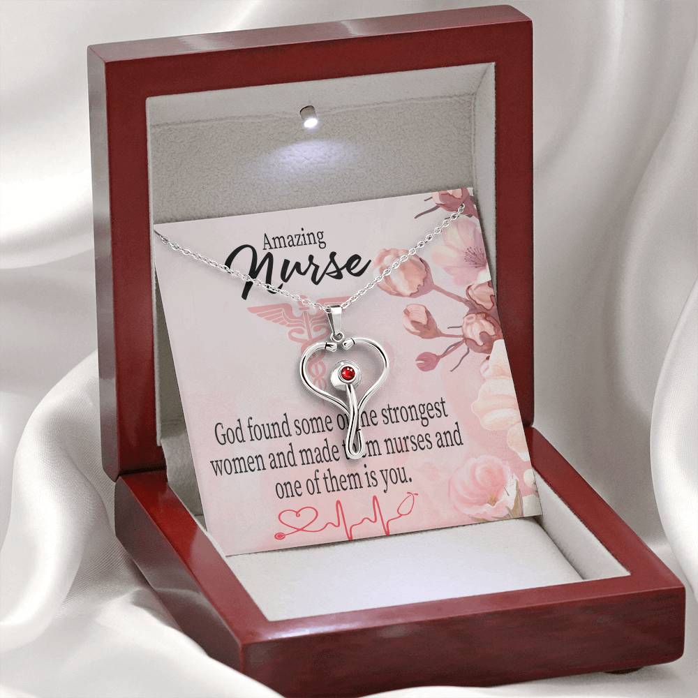 God Made Nurses Heart Scope Necklace Red Swarovski Crystal Adjustable Chain 18-22"-Express Your Love Gifts