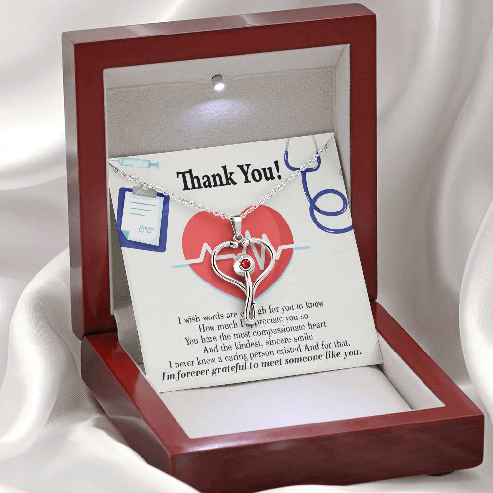 Gift Idea For Medical Staff Heart Scope Necklace Red Swarovski Crystal Adjustable Chain 18-22"-Express Your Love Gifts