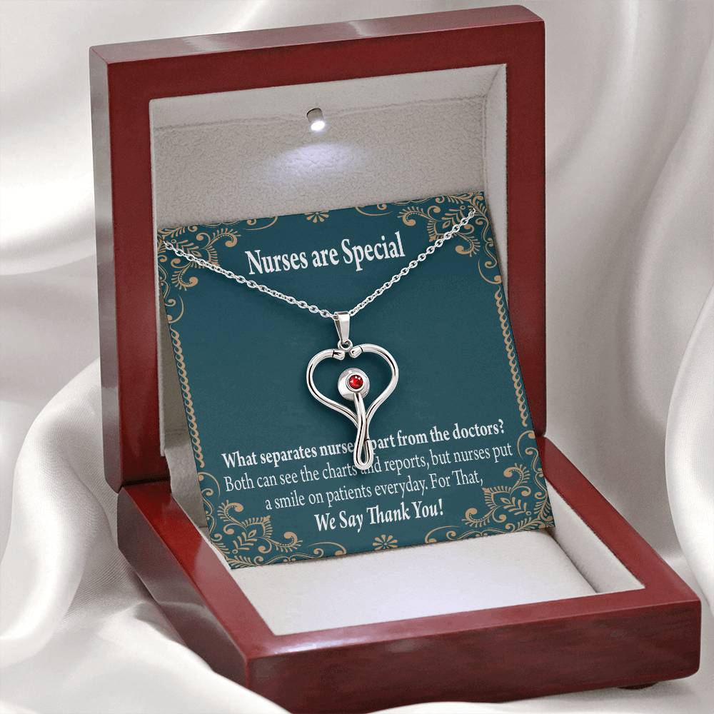 Nurses are Special Heart Scope Necklace Red Swarovski Crystal Adjustable Chain 18-22"-Express Your Love Gifts