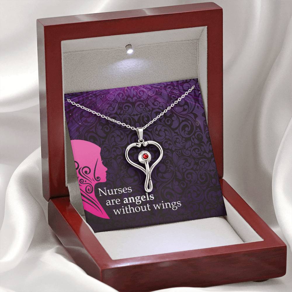 Nurses are angels Heart Scope Necklace Red Swarovski Crystal Adjustable Chain 18-22"-Express Your Love Gifts