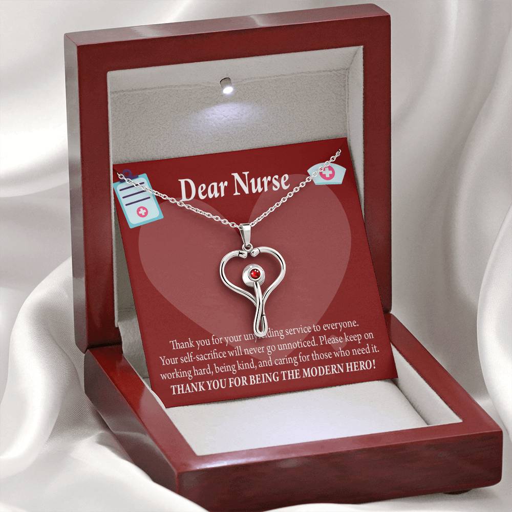 Thank You Ideas Nurses and Caregivers Heart Scope Necklace Red Swarovski Crystal Adjustable Chain 18-22"-Express Your Love Gifts