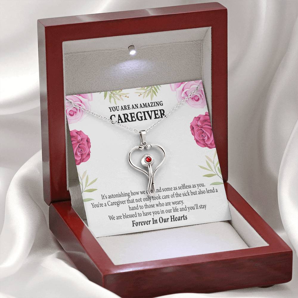Caregiver Necklace Heart Scope Necklace Red Swarovski Crystal Adjustable Chain 18-22"-Express Your Love Gifts