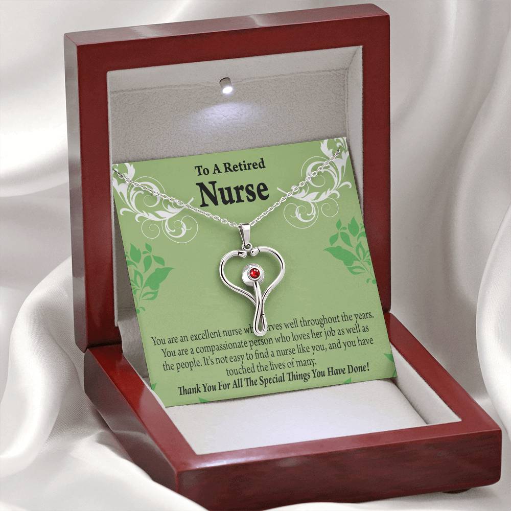 Retired Nurse Thank You Heart Scope Necklace Red Swarovski Crystal Adjustable Chain 18-22"-Express Your Love Gifts
