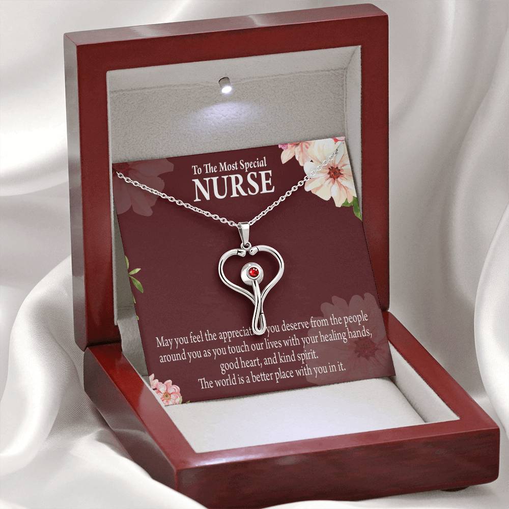 Special Nurse Heart Scope Necklace Red Swarovski Crystal Adjustable Chain 18-22"-Express Your Love Gifts