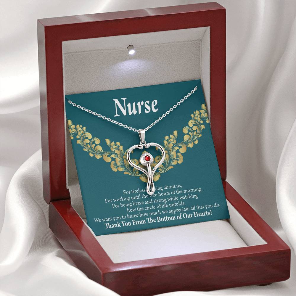 Thank You Medical Hero Heart Scope Necklace Red Swarovski Crystal Adjustable Chain 18-22"-Express Your Love Gifts