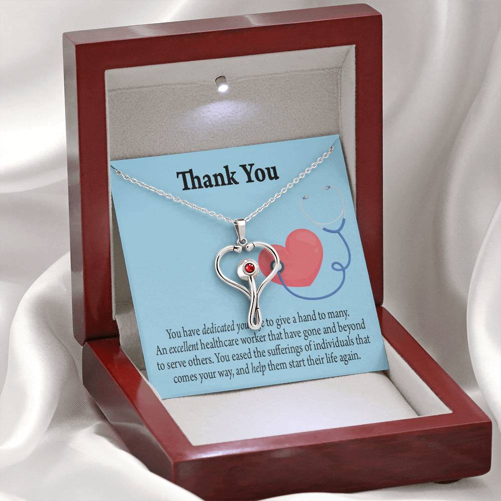 Gift Idea For Hospital Staff Heart Scope Necklace Red Swarovski Crystal Adjustable Chain 18-22"-Express Your Love Gifts