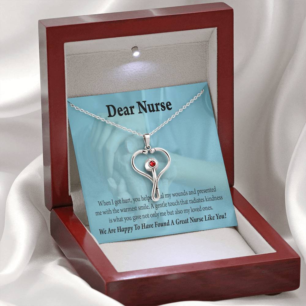 Nurse Thank You Heart Scope Necklace Red Swarovski Crystal Adjustable Chain 18-22"-Express Your Love Gifts
