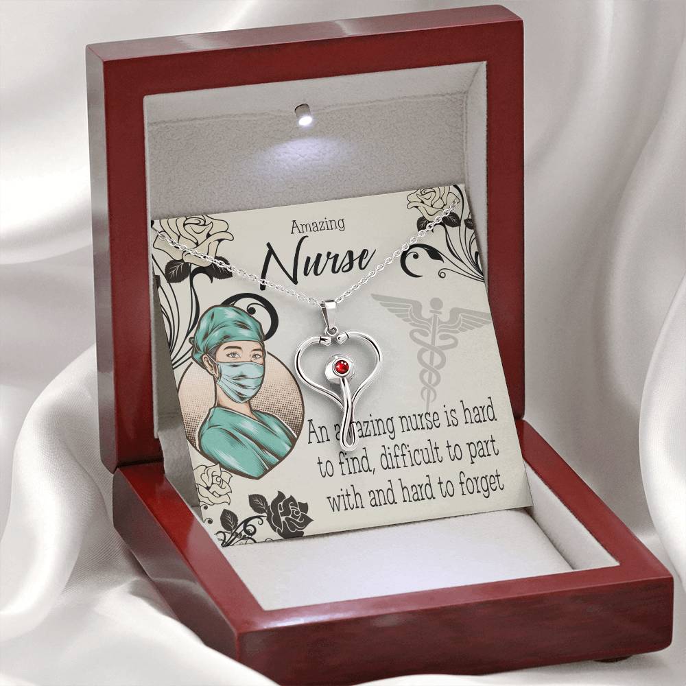 An Amazing Nurse Heart Scope Necklace Red Swarovski Crystal Adjustable Chain 18-22"-Express Your Love Gifts