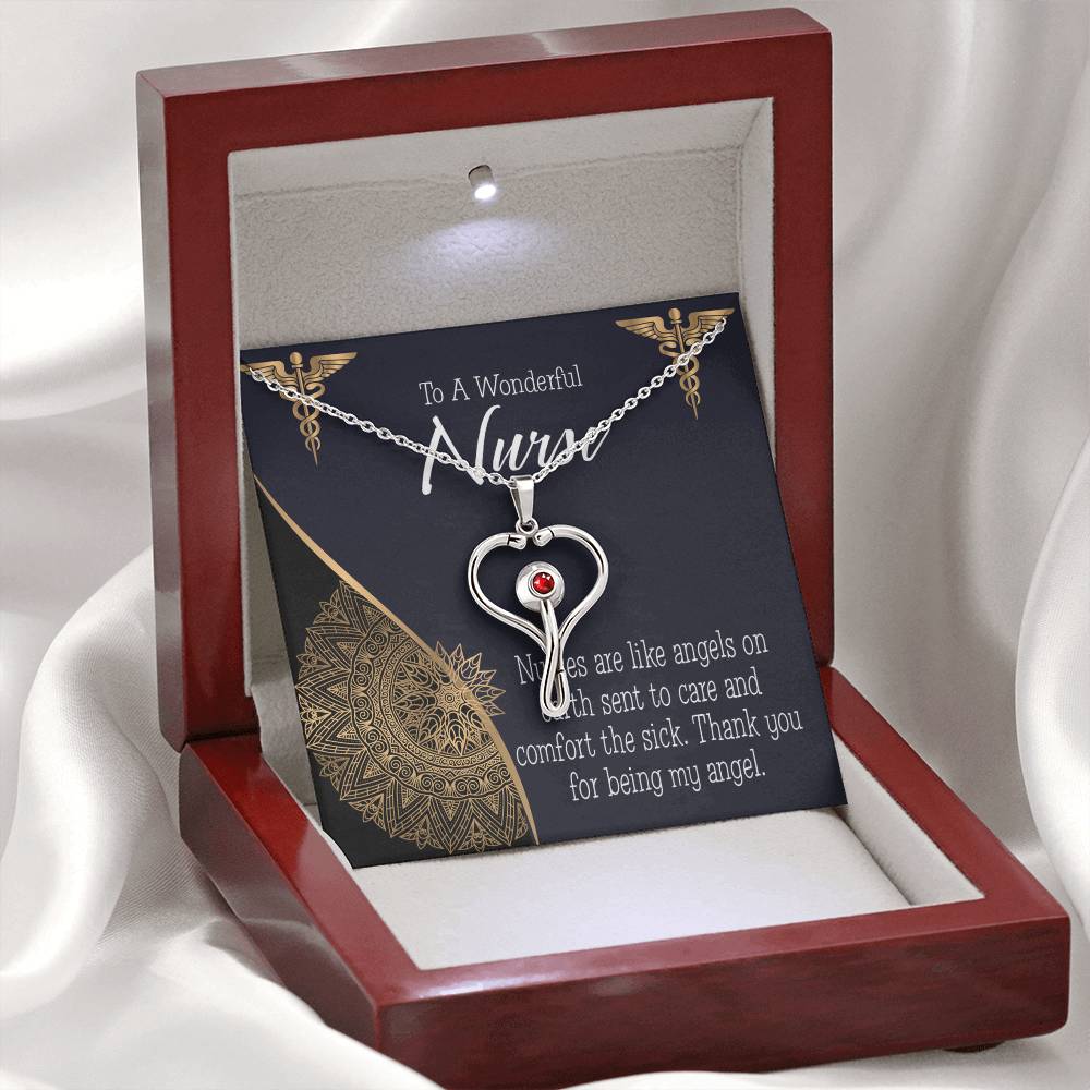 Nurses are Like Angels Heart Scope Necklace Red Swarovski Crystal Adjustable Chain 18-22"-Express Your Love Gifts