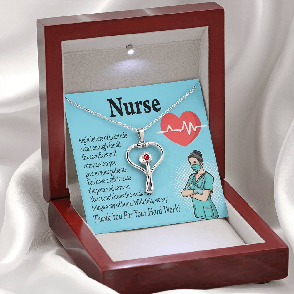 RN Nurse Gift Heart Scope Necklace Red Swarovski Crystal Adjustable Chain 18-22"-Express Your Love Gifts