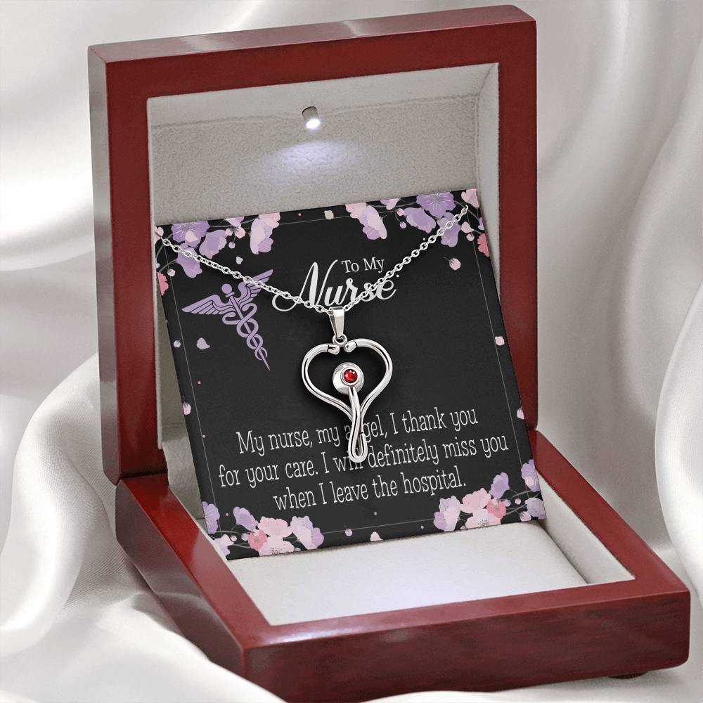 My Nurse, My Angel Heart Scope Necklace Red Swarovski Crystal Adjustable Chain 18-22"-Express Your Love Gifts