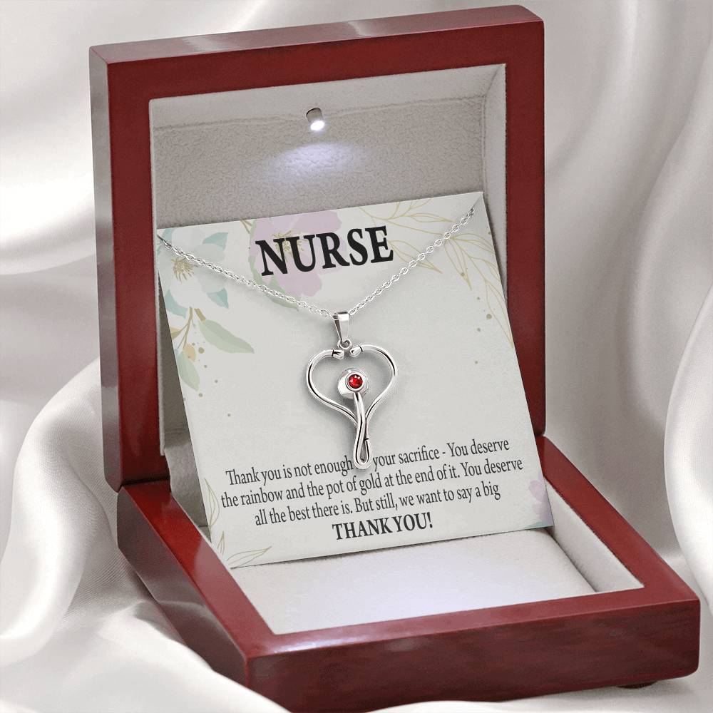 Gift For Healthcare Workers Heart Scope Necklace Red Swarovski Crystal Adjustable Chain 18-22"-Express Your Love Gifts