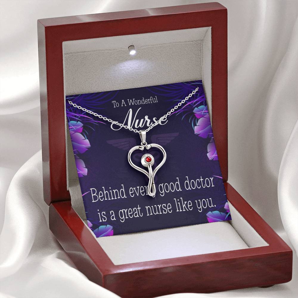 Behind Every Doctor Heart Scope Necklace Red Swarovski Crystal Adjustable Chain 18-22"-Express Your Love Gifts