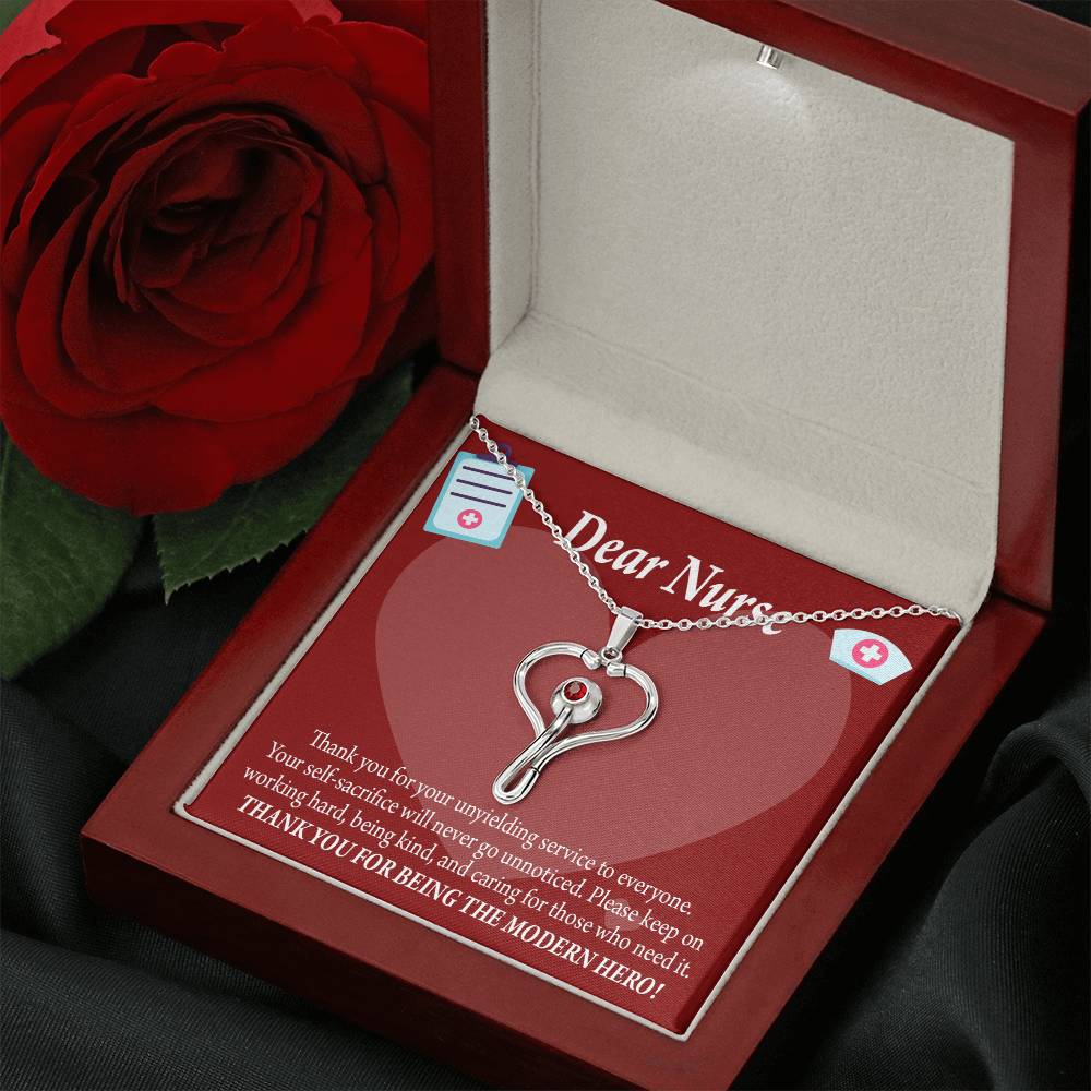 Thank You Ideas Nurses and Caregivers Heart Scope Necklace Red Swarovski Crystal Adjustable Chain 18-22"-Express Your Love Gifts