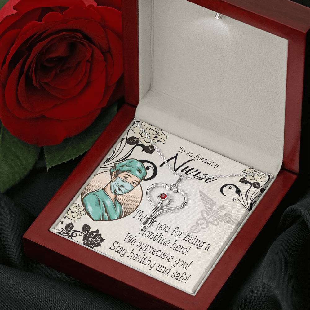 To a Frontline Hero Heart Scope Necklace Red Swarovski Crystal Adjustable Chain 18-22"-Express Your Love Gifts