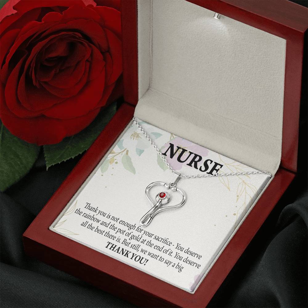 Gift For Healthcare Workers Heart Scope Necklace Red Swarovski Crystal Adjustable Chain 18-22"-Express Your Love Gifts