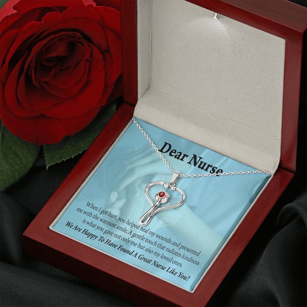 Nurse Thank You Heart Scope Necklace Red Swarovski Crystal Adjustable Chain 18-22"-Express Your Love Gifts