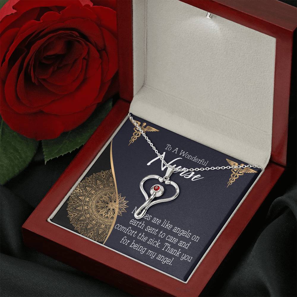 Nurses are Like Angels Heart Scope Necklace Red Swarovski Crystal Adjustable Chain 18-22"-Express Your Love Gifts