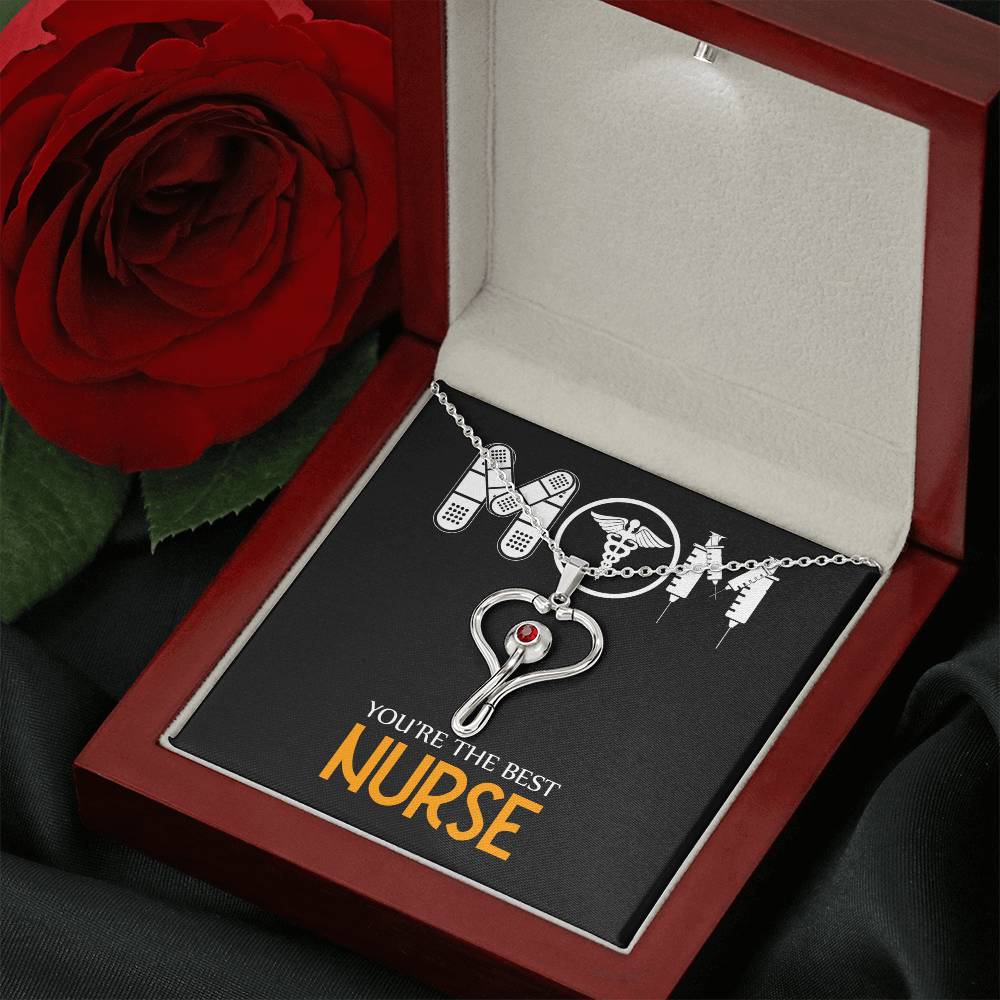 Mom Nurse Heart Scope Necklace Red Swarovski Crystal Adjustable Chain 18-22"-Express Your Love Gifts