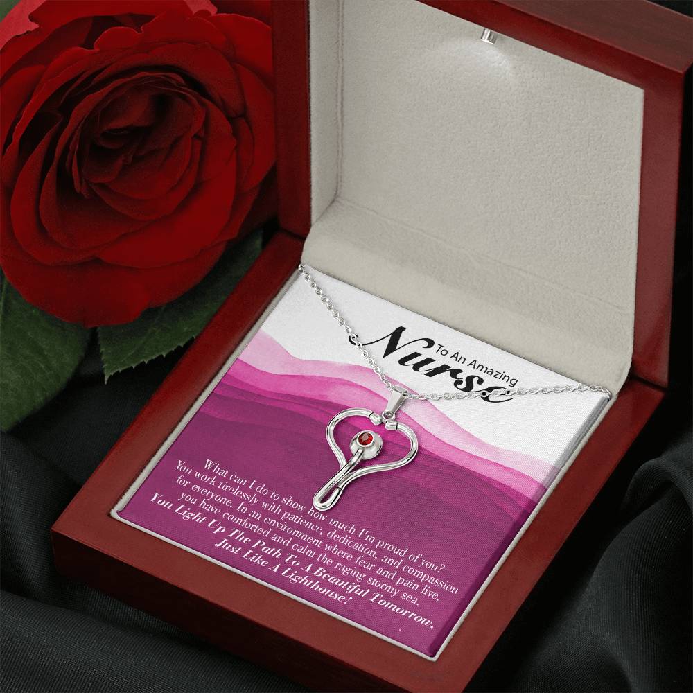 Inspirational Message for Nurse Heart Scope Necklace Red Swarovski Crystal Adjustable Chain 18-22"-Express Your Love Gifts