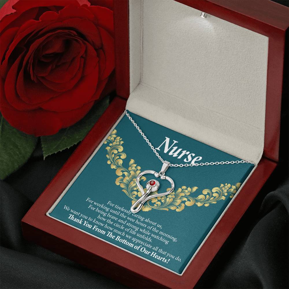 Thank You Medical Hero Heart Scope Necklace Red Swarovski Crystal Adjustable Chain 18-22"-Express Your Love Gifts