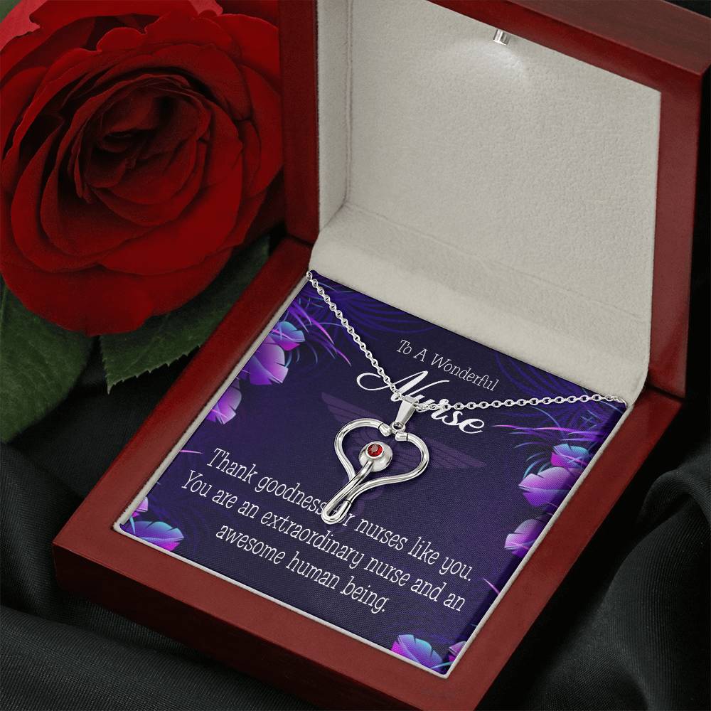 Extraordinary Nurse Heart Scope Necklace Red Swarovski Crystal Adjustable Chain 18-22"-Express Your Love Gifts