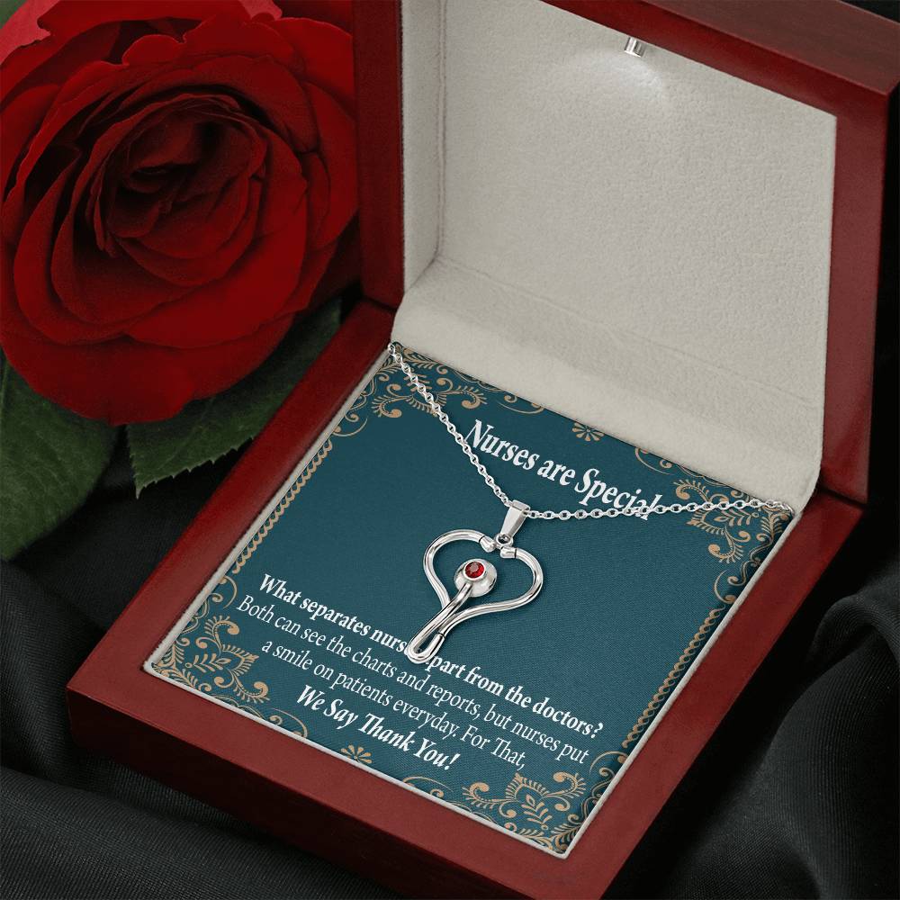 Nurses are Special Heart Scope Necklace Red Swarovski Crystal Adjustable Chain 18-22"-Express Your Love Gifts