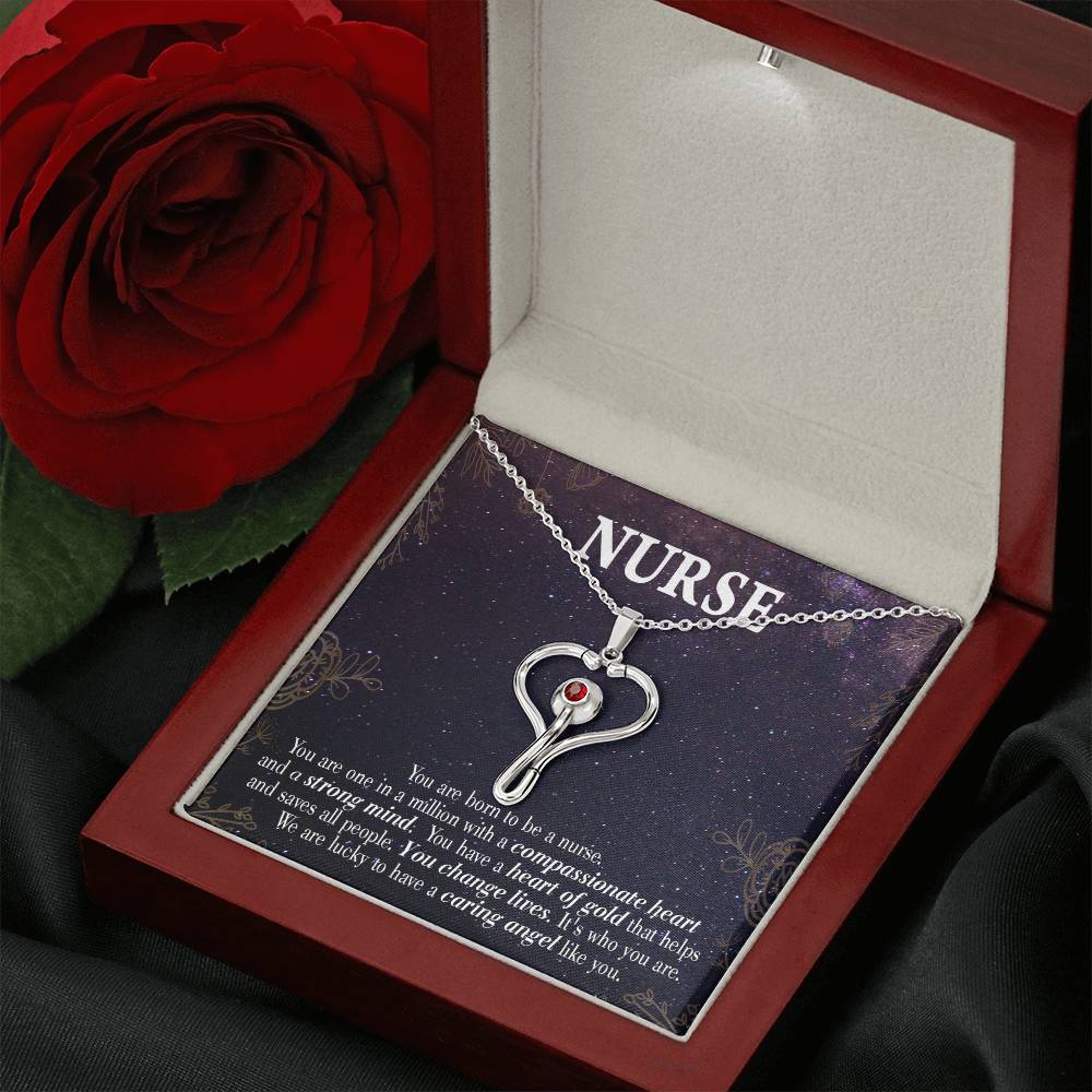 Caring Angel Nurse Heart Scope Necklace Red Swarovski Crystal Adjustable Chain 18-22"-Express Your Love Gifts